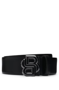 Italian-leather belt with Double B monogram buckle, Black