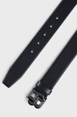 Italian-leather belt with Double B monogram buckle, Black