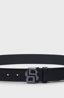 Italian-leather belt with Double B monogram buckle, Black