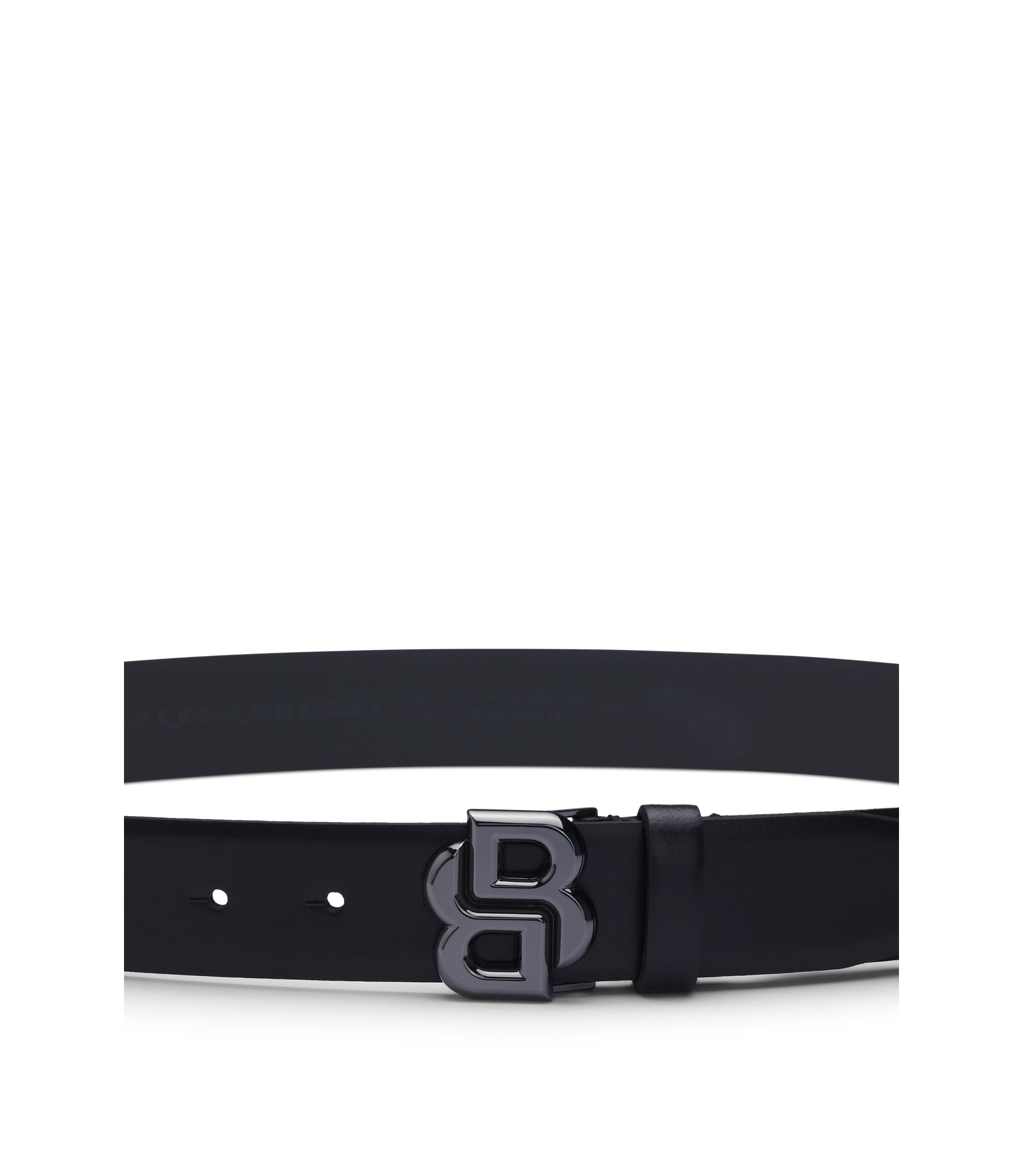 ブラックレザー ベルト ロゴバックル BOSS - イタリアンレザーベルト Double Bモノグラムバックル - ブラック