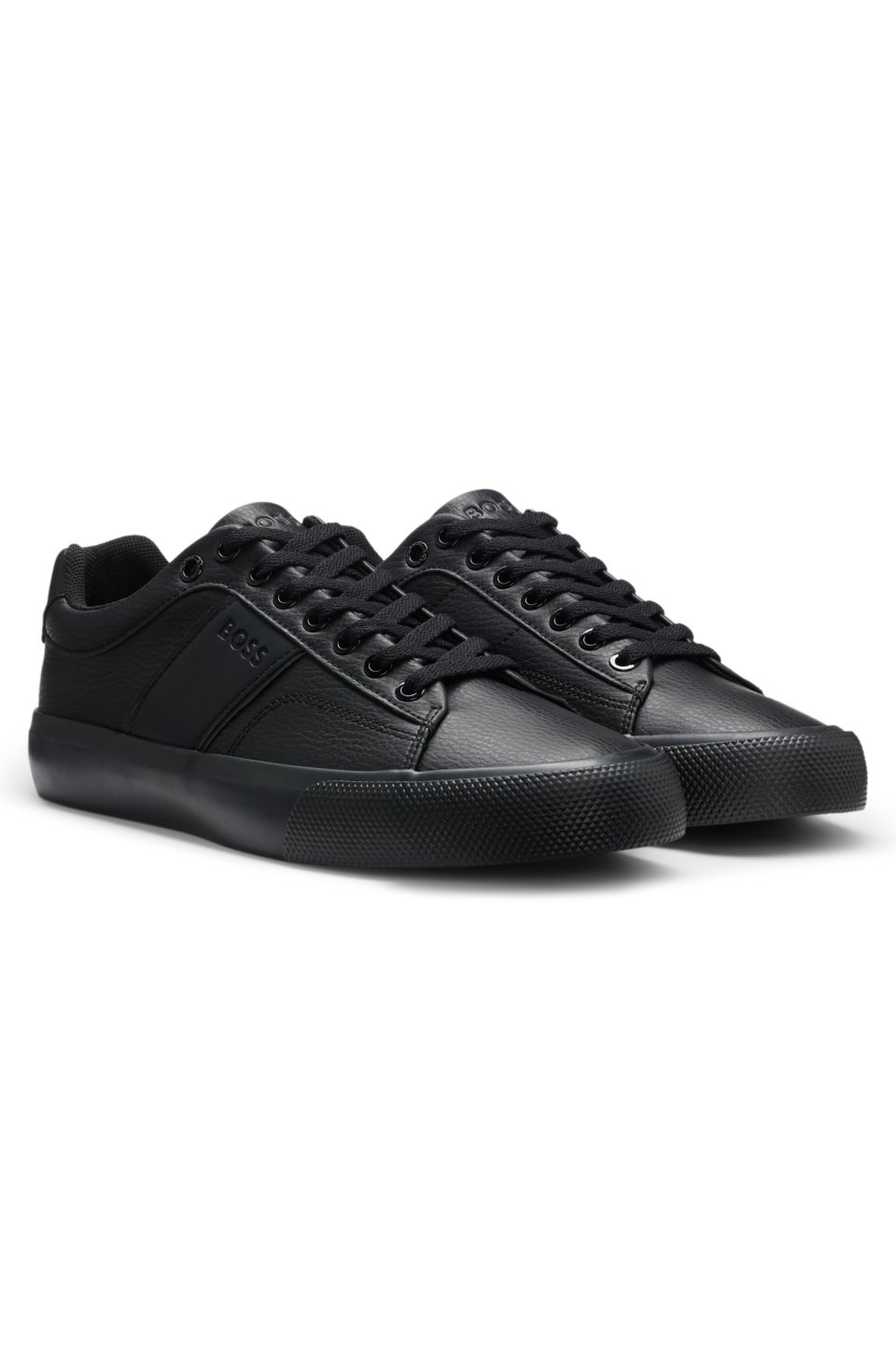 Faux-leather trainers with plain and grained textures