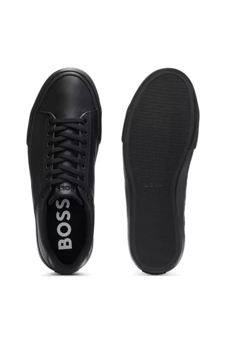 Faux-leather trainers with plain and grained textures