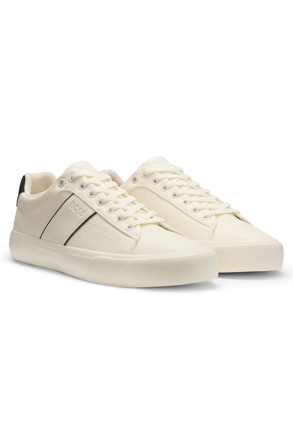 Faux-leather trainers with plain and grained textures