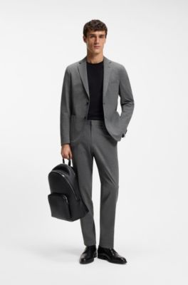 Slim-fit broek van elastische seersucker, Zilver