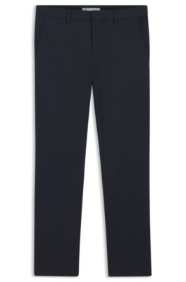 Slim-fit trousers in stretch seersucker, Dark Blue