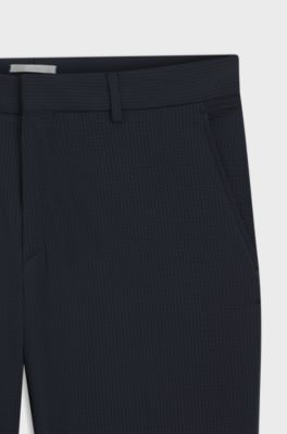 Slim-fit trousers in stretch seersucker, Dark Blue
