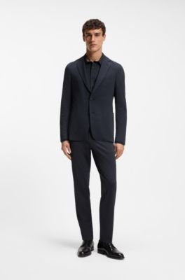 Pantalon Slim en seersucker stretch, Bleu fonc&eacute;