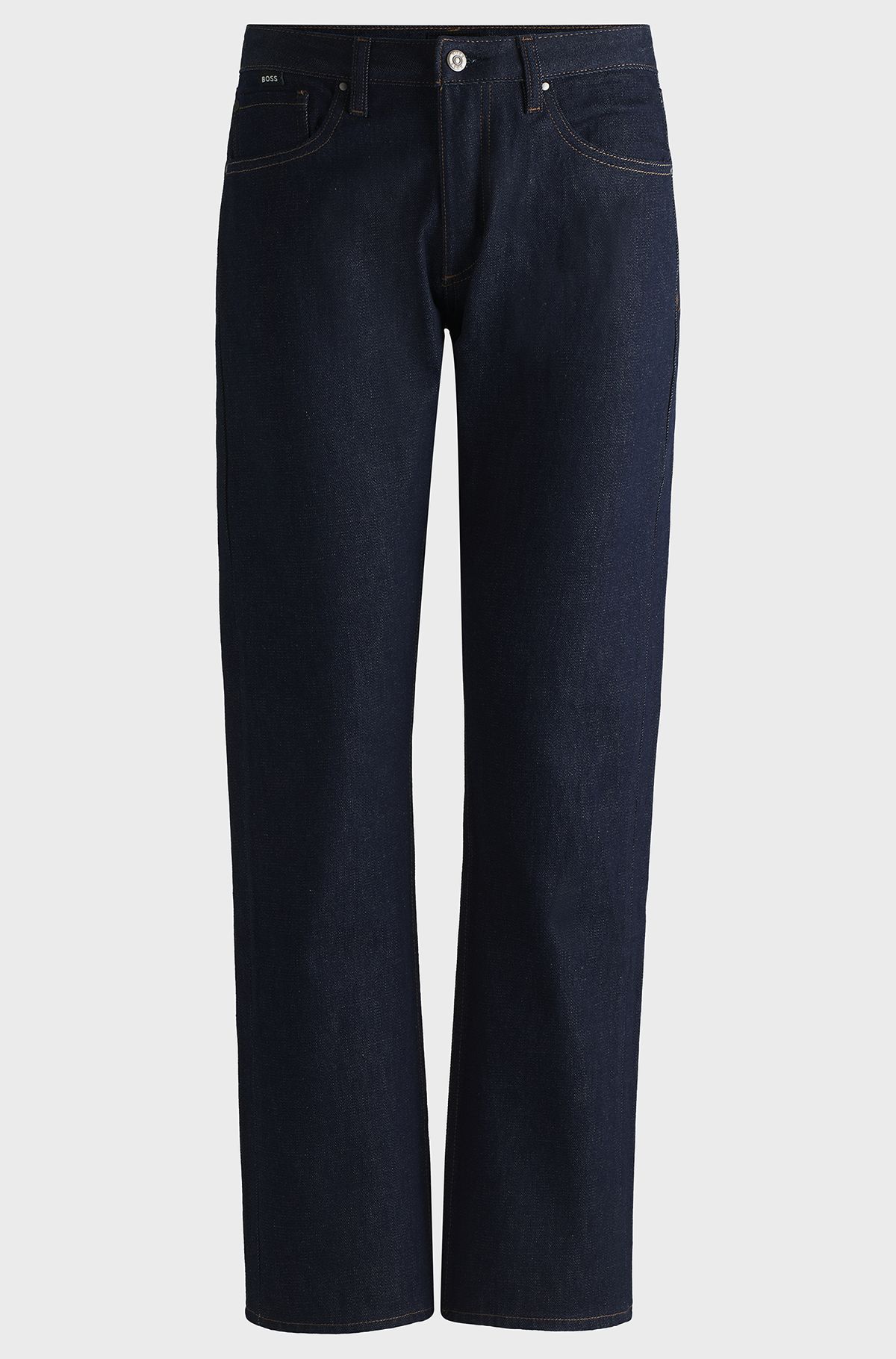 Straight-fit jeans in raw-blue comfort-stretch denim, Dark Blue