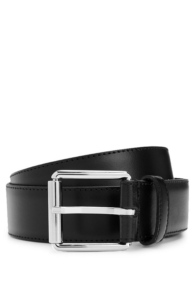 Italian-leather belt with roller buckle, Black