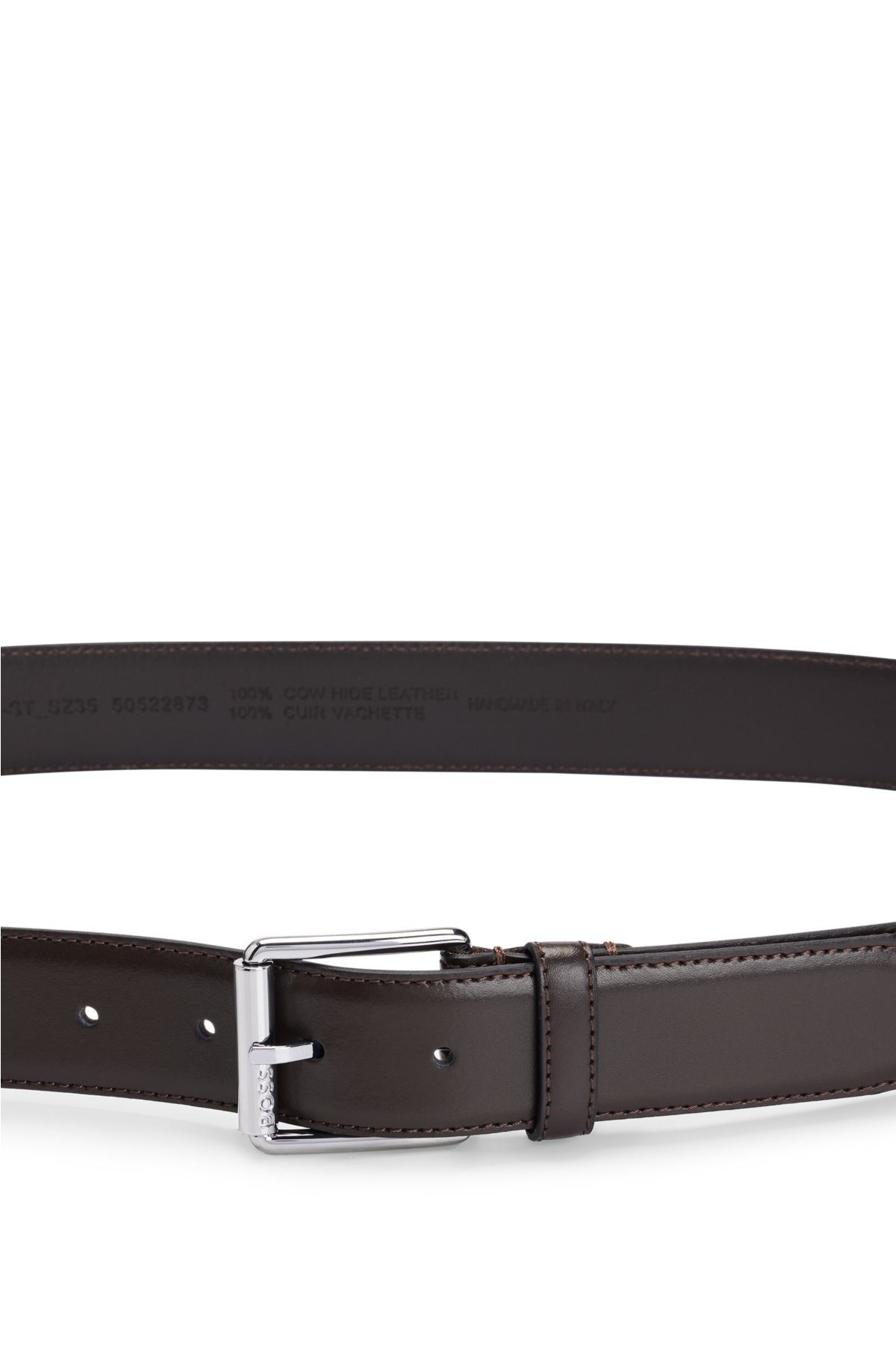 Italian-leather belt with roller buckle, Dark Brown