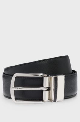 Reversible belt in grained and plain leather, Black