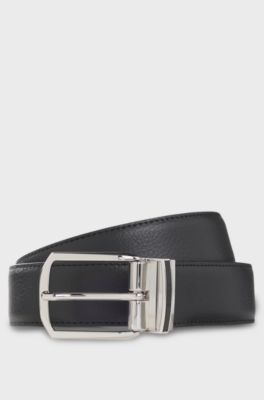 Reversible belt in grained and plain leather, Black