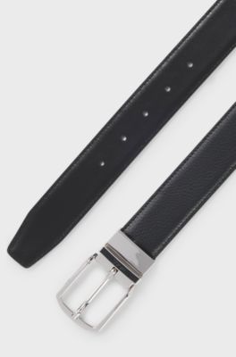 Reversible belt in grained and plain leather, Black