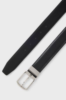 Reversible belt in grained and plain leather, Black