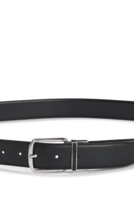 Reversible belt in grained and plain leather, Black