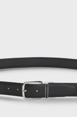 Reversible belt in grained and plain leather, Black