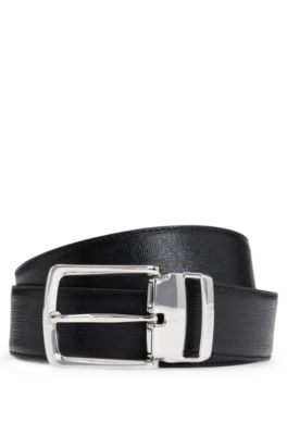 BOSS Reversible Italian leather belt with logo keeper Black