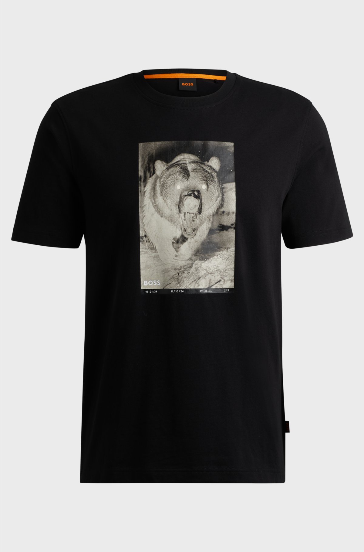 Cotton-jersey regular-fit T-shirt with seasonal print, Black