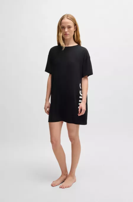 Relaxed-fit nightdress in stretch jersey with logo print