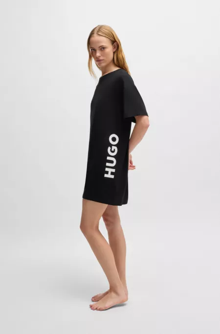 Relaxed-fit nightdress in stretch jersey with logo print