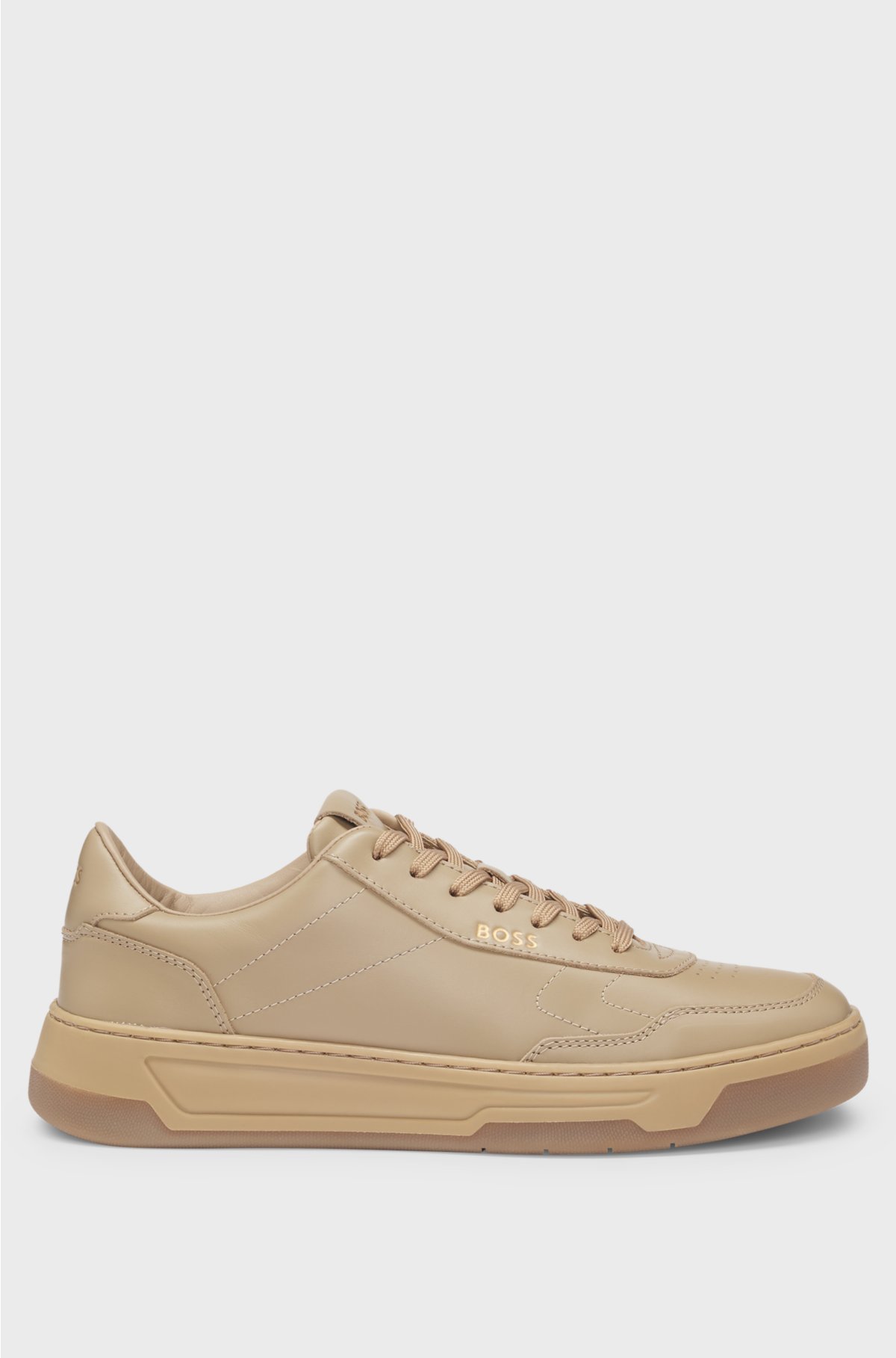 Leather trainers with padded collar, Beige