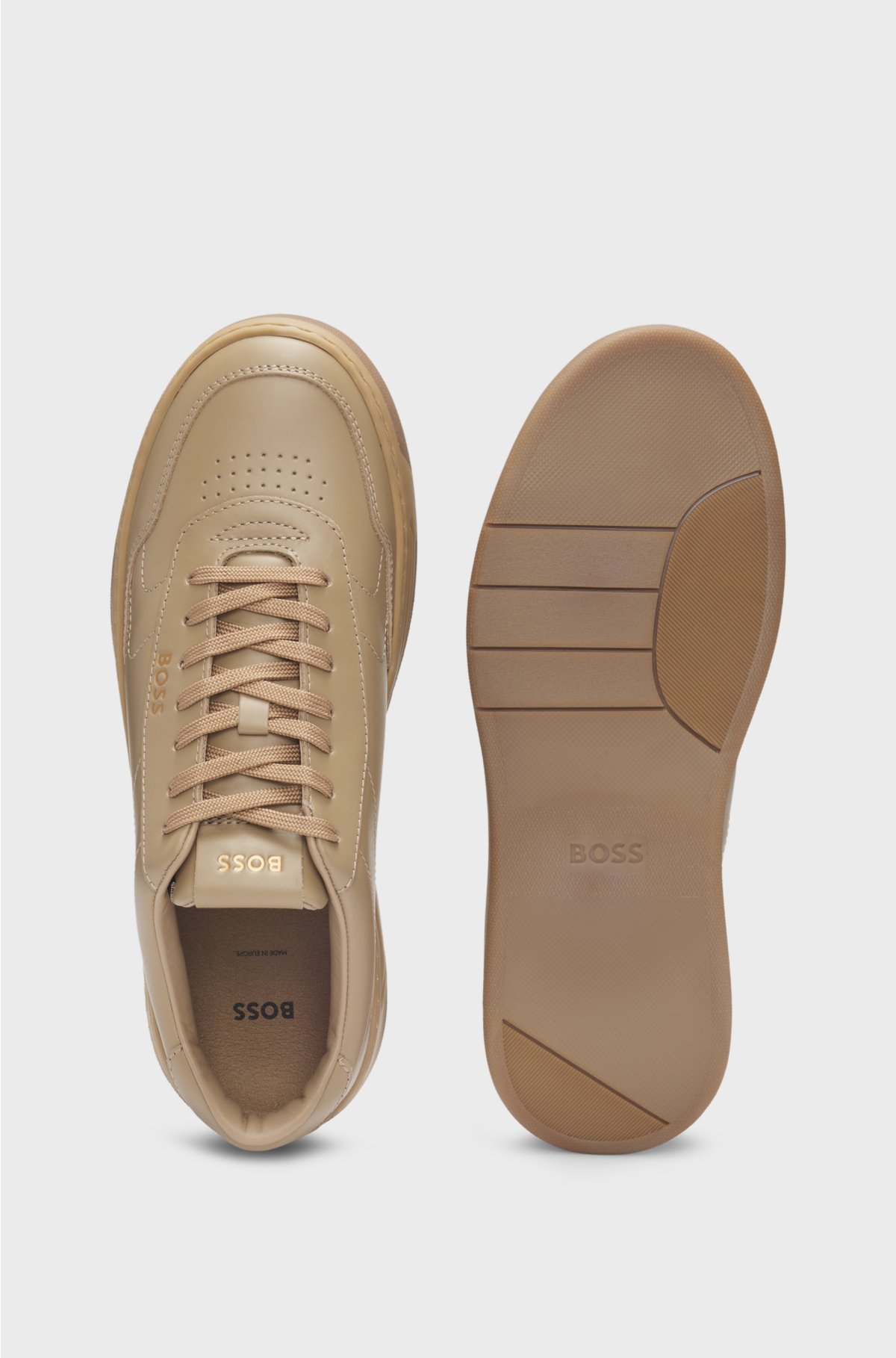 Leather trainers with padded collar, Beige