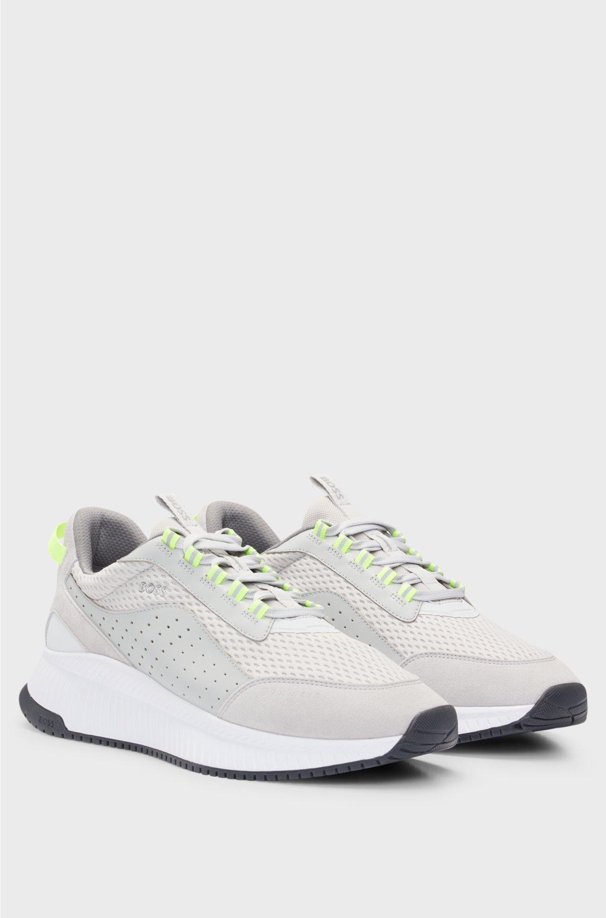 TTNM EVO Suede, leather and mesh trainers with ribbed sole, Light Grey