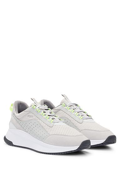TTNM EVO Suede, leather and mesh trainers with ribbed sole, Light Grey