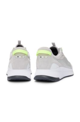 BOSS - TTNM EVO Suede, leather and mesh trainers with ribbed sole