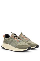 TTNM EVO Suede, leather and mesh trainers with ribbed sole, Light Green