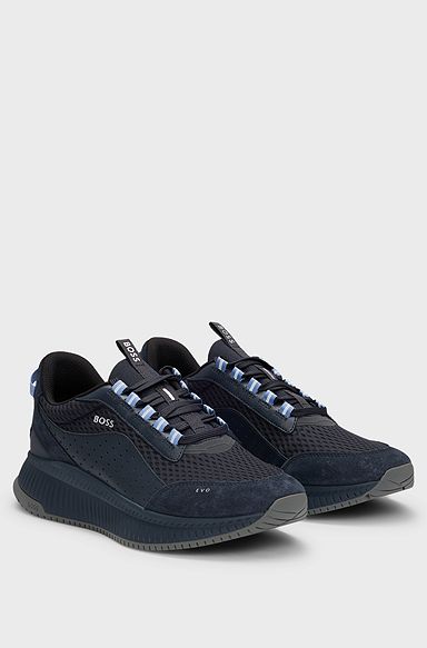 TTNM EVO Suede, leather and mesh trainers with ribbed sole, Dark Blue