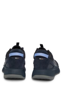 BOSS - TTNM EVO Suede, leather and mesh trainers with ribbed sole