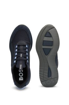 BOSS - TTNM EVO Suede, leather and mesh trainers with ribbed sole