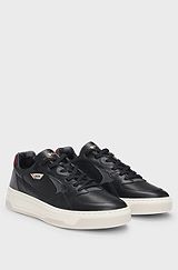 Mixed-leather trainers with layered upper, Black