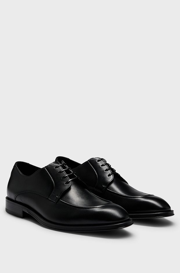 Leather Derby shoes with double stitching on uppers, Black