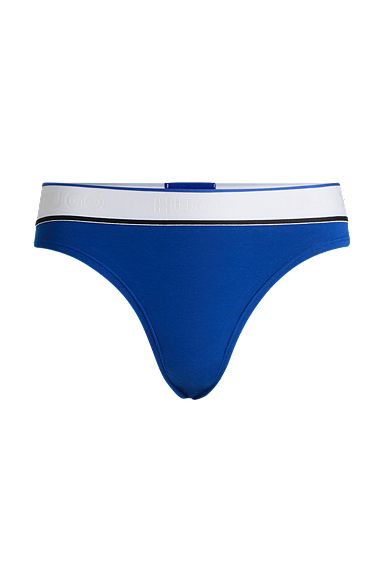 Stretch-cotton thong briefs with logo waistband, Light Blue