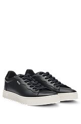 Mixed-material lace-up trainers with suede trims, Black