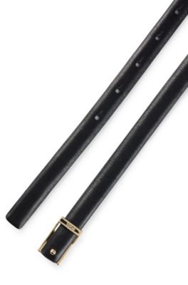 Italian-leather belt with logo keeper, Black