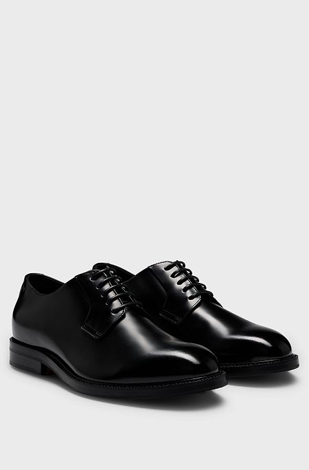 Dresslectic Italian-made Derby shoes in leather with logo trim, Black
