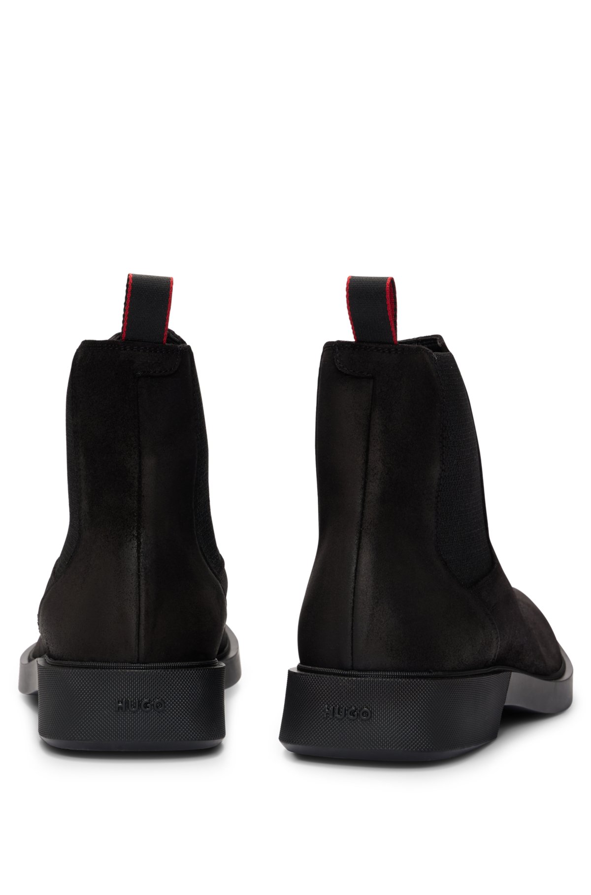 Square-toe Chelsea boots in suede with signature details, Black