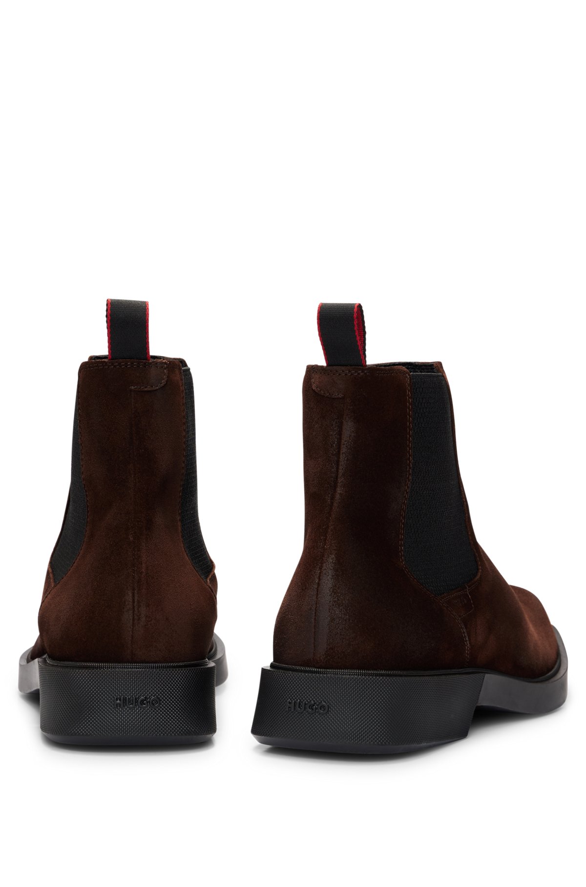 HUGO - Square-toe Chelsea boots in suede with signature details