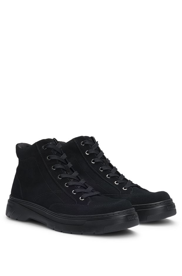 Suede high-top boots with stacked logo, Black