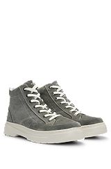 Suede high-top boots with stacked logo, Dark Green