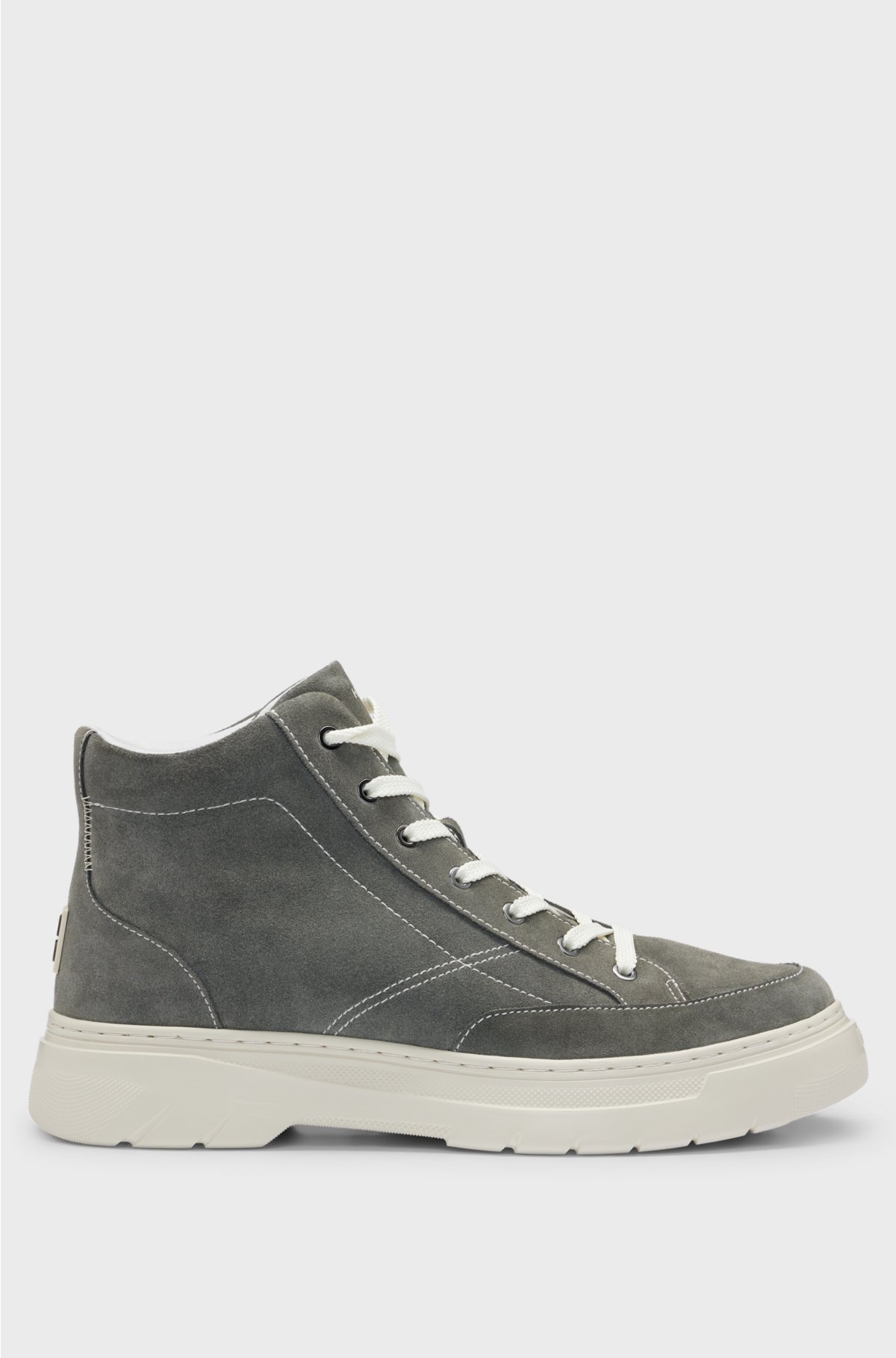 Suede high-top boots with stacked logo, Dark Green