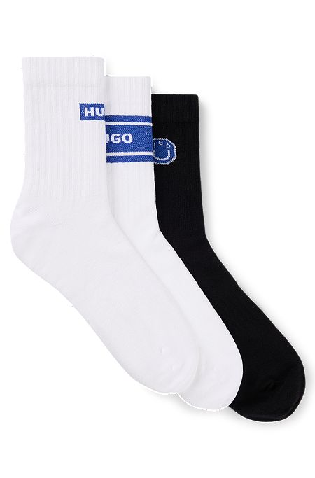 Three-pack of short-length socks in a cotton blend, White / Black
