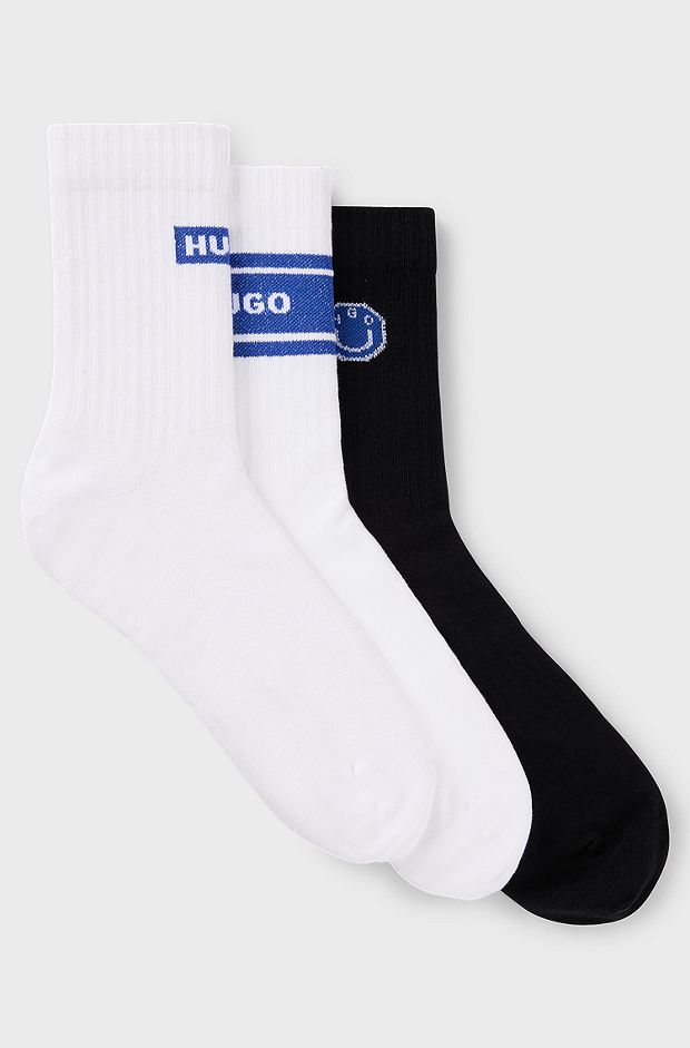 Three-pack of short-length socks in a cotton blend, White / Black