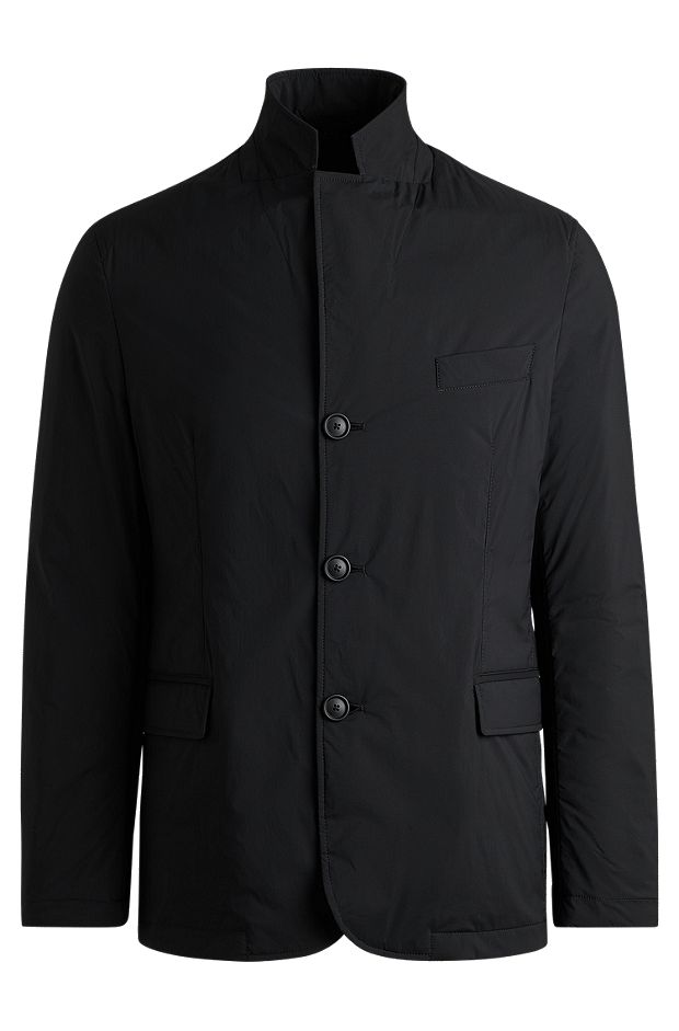 Slim-fit jacket in performance-stretch ripstop, Black