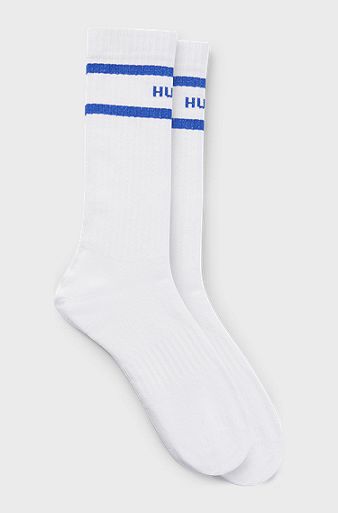 Two-pack of knee-high socks with stripes, White