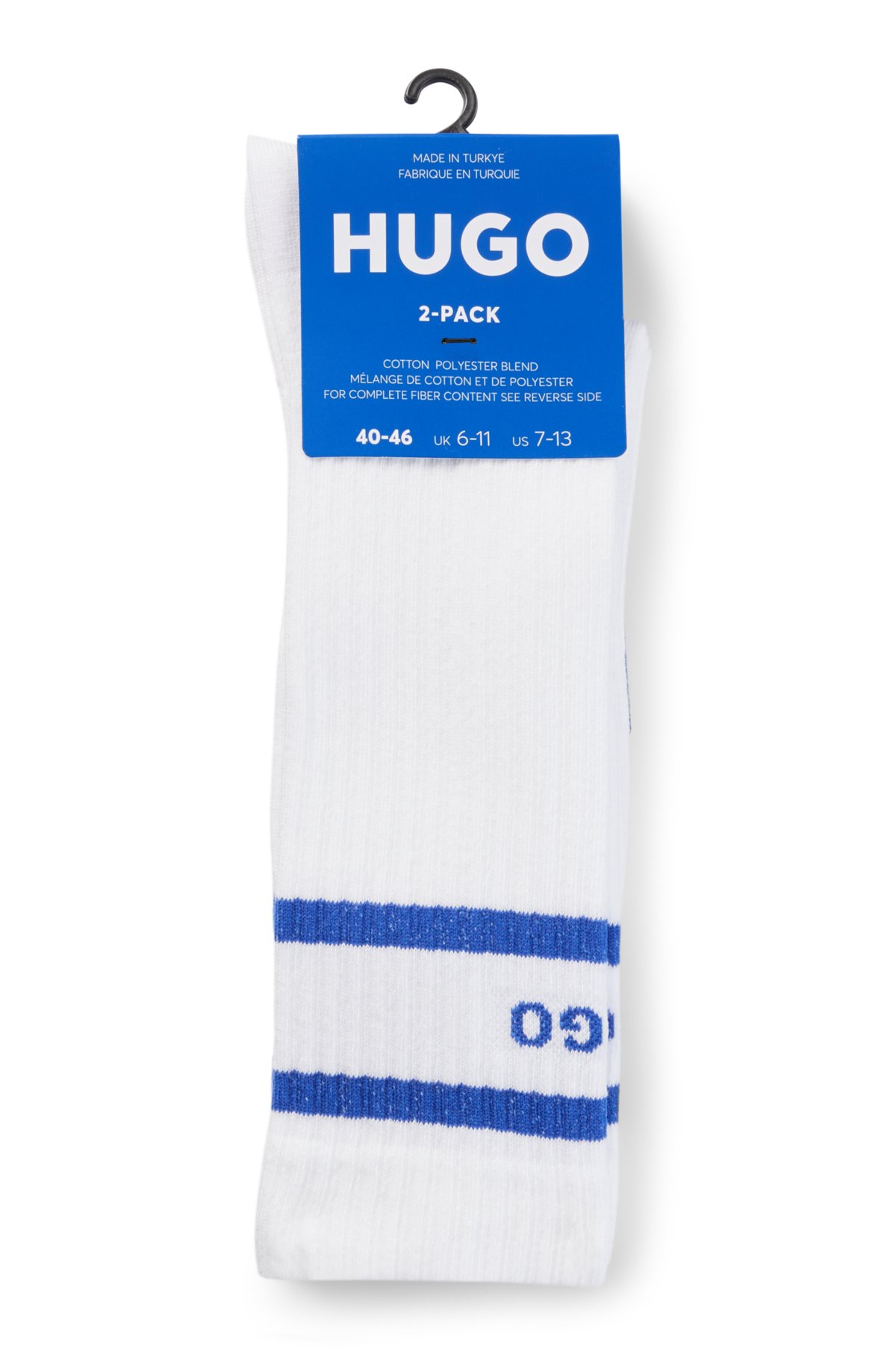 Two-pack of knee-high socks with stripes, White