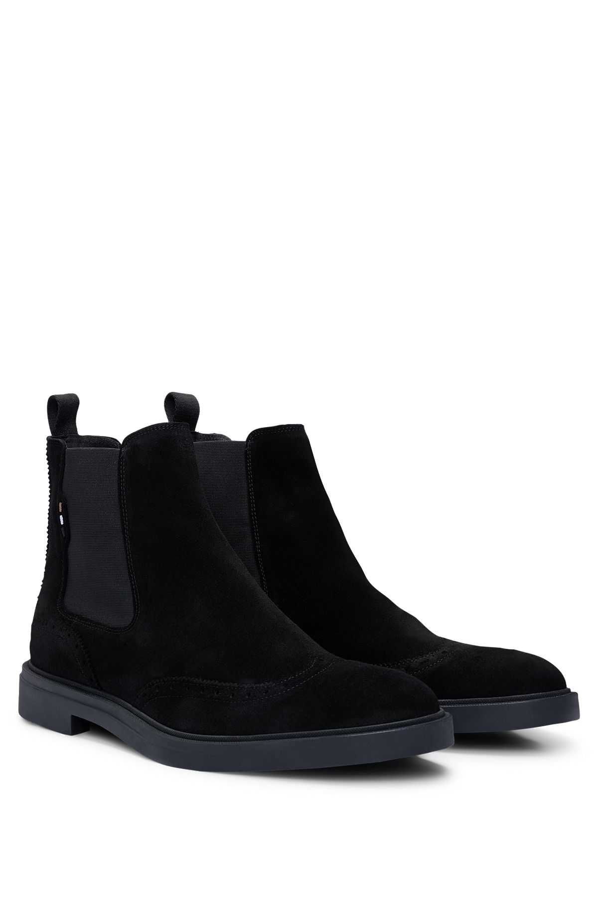 Suede Chelsea boots with brogue details, Black